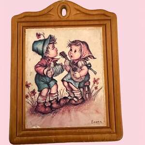 Vintage Evans Hummel-Style German Children Lithograph Wall Plaque